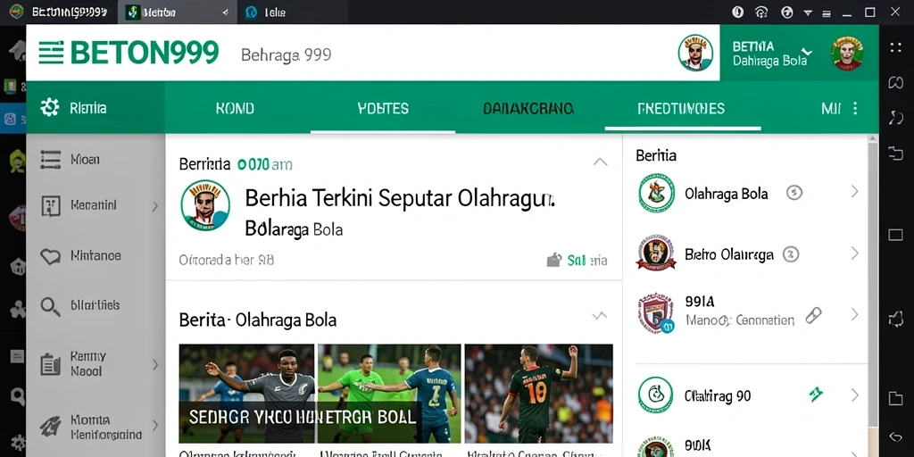 Antarmuka aplikasi BETON999 menampilkan berita olahraga bola terbaru.