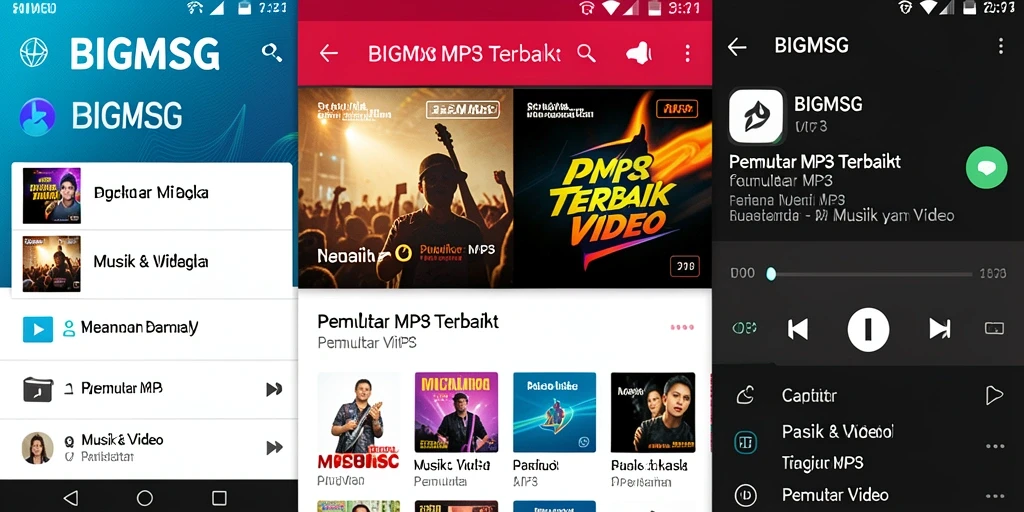 Antarmuka modern BIGMSG dengan pemutar MP3 yang menarik.