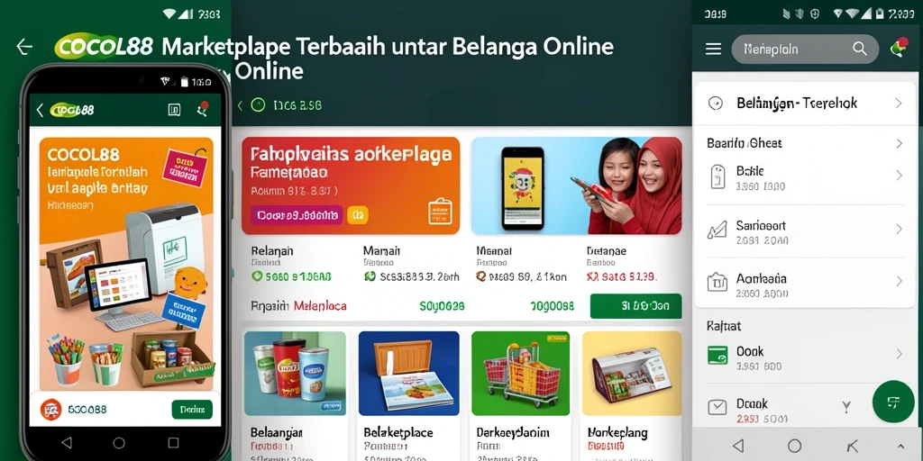 Antarmuka aplikasi COCOL88 yang menampilkan berbagai pilihan produk Marketplace.