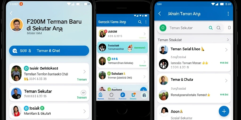 Tampilan antarmuka F200M yang menarik dan fungsional untuk mencari teman.