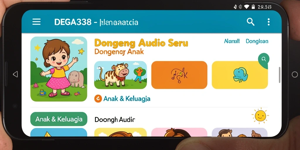 Antarmuka menarik dengan berbagai pilihan cerita dongeng audio.