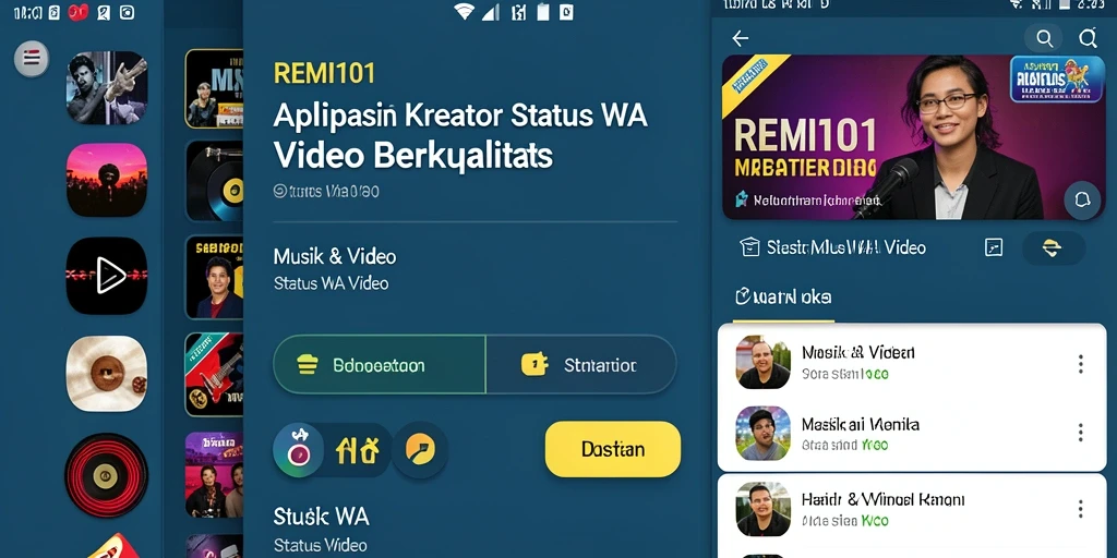 Tampilan antarmuka pengguna REMI101 yang intuitif untuk membuat Status WA Video.