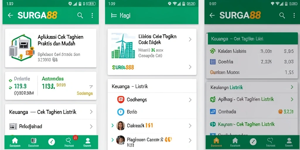 Antarmuka aplikasi SURGA88 untuk pengecekan tagihan listrik.